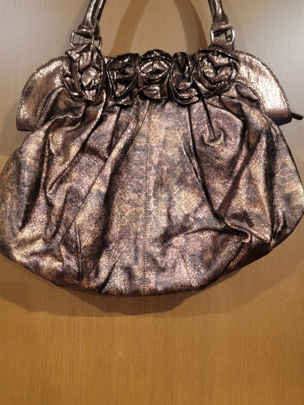 Metallic Bronze Floral Accent Women’s Handbag